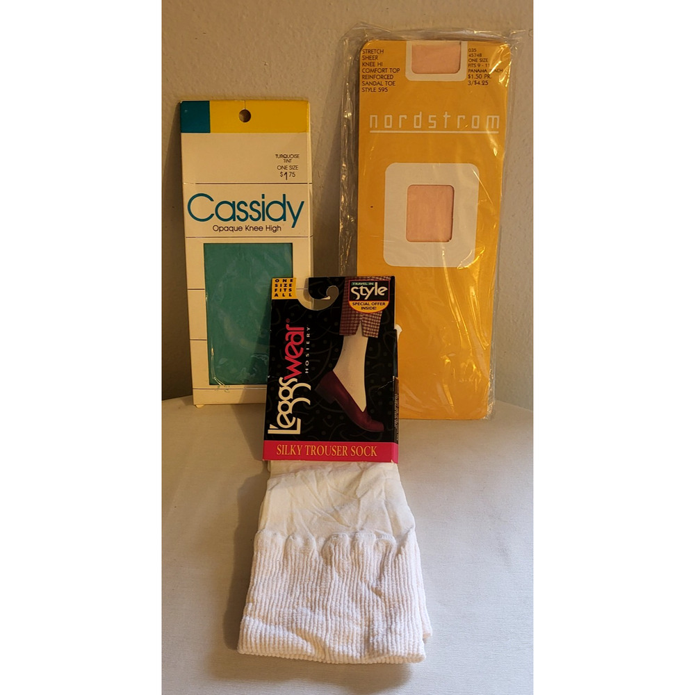 Lot of 3 assorted Knee highs Nordstrom Peach, Cassidy Turquoise, Leggs White New